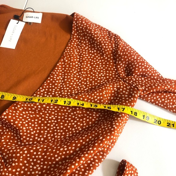 NWT Sugar lips Burnt orange white polka dot wrap dress size xs - Picture 13 of 14